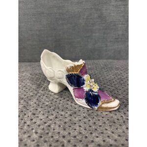 Vintage German Porcelain Decorative Shoe Miniature With Whimsical Floral Design